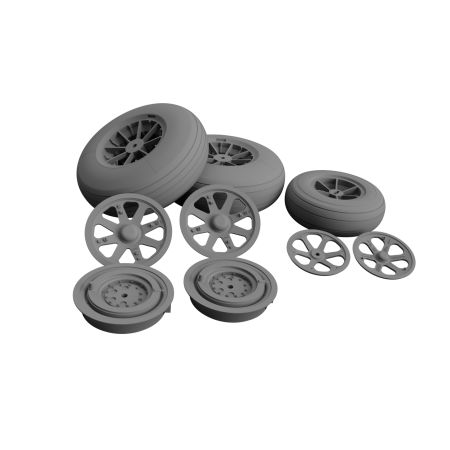 Zestaw kół do Lockheed P-38 Lightning – opona Straight Tread – skala 1:48